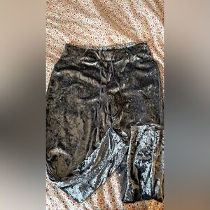 French Connection Crushed Velvet Drawstring Jogger Pants - Gray